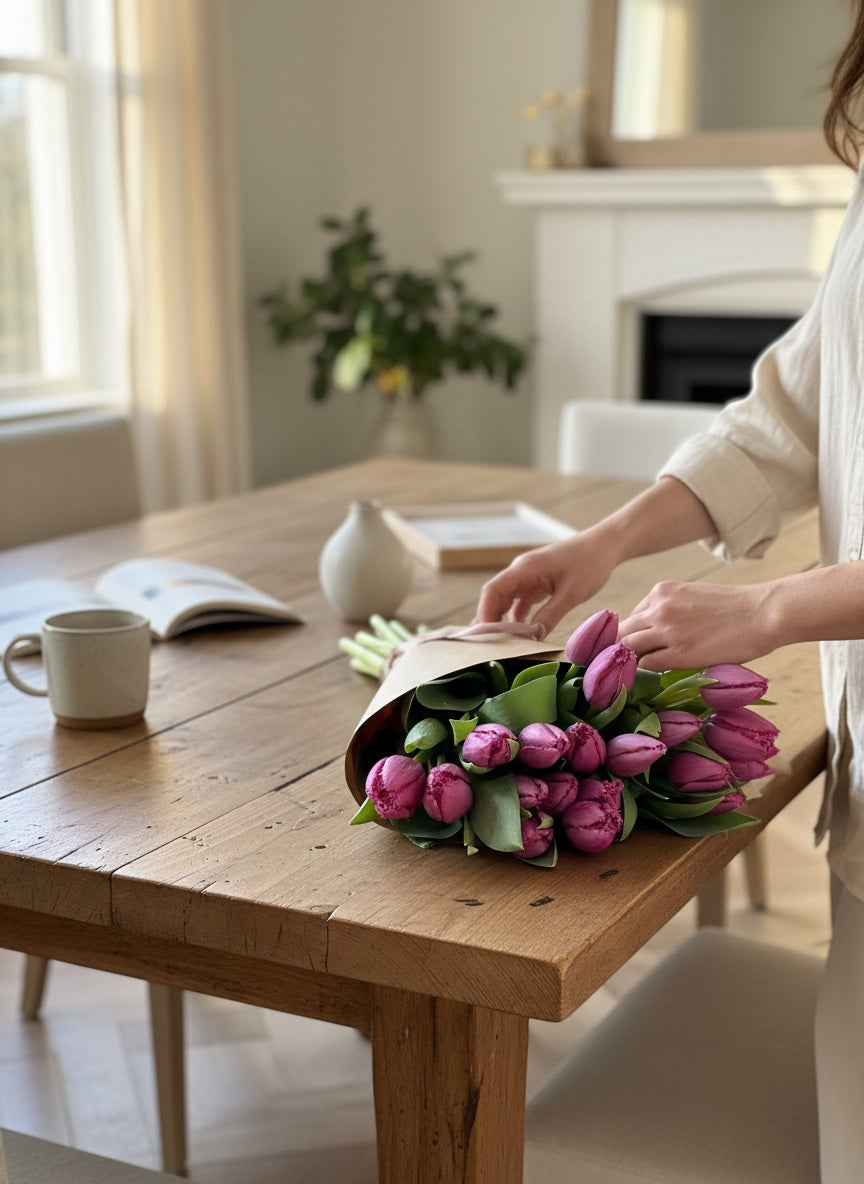 Mor Fırfırlı Tulipa (20'li Mor Lale Buketi)