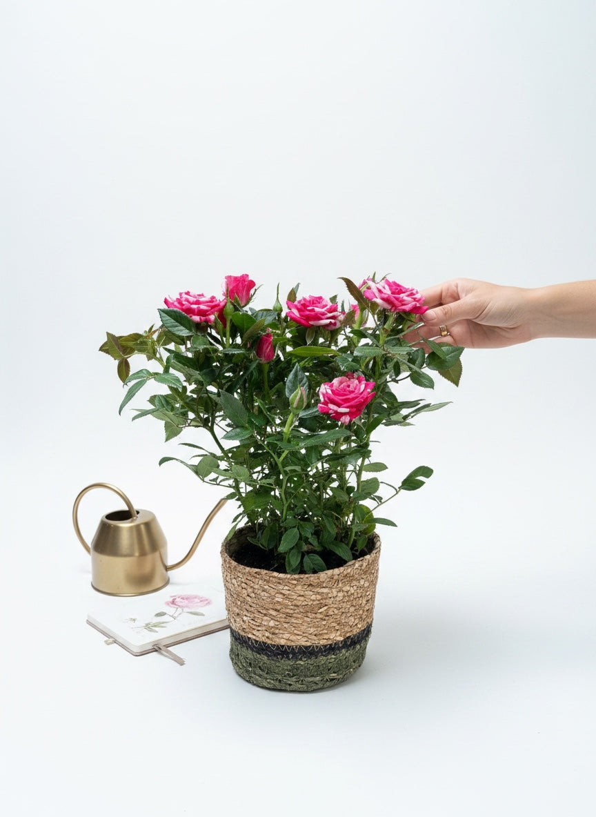 Alacalı Gül (Sepet Saksıda Gül)