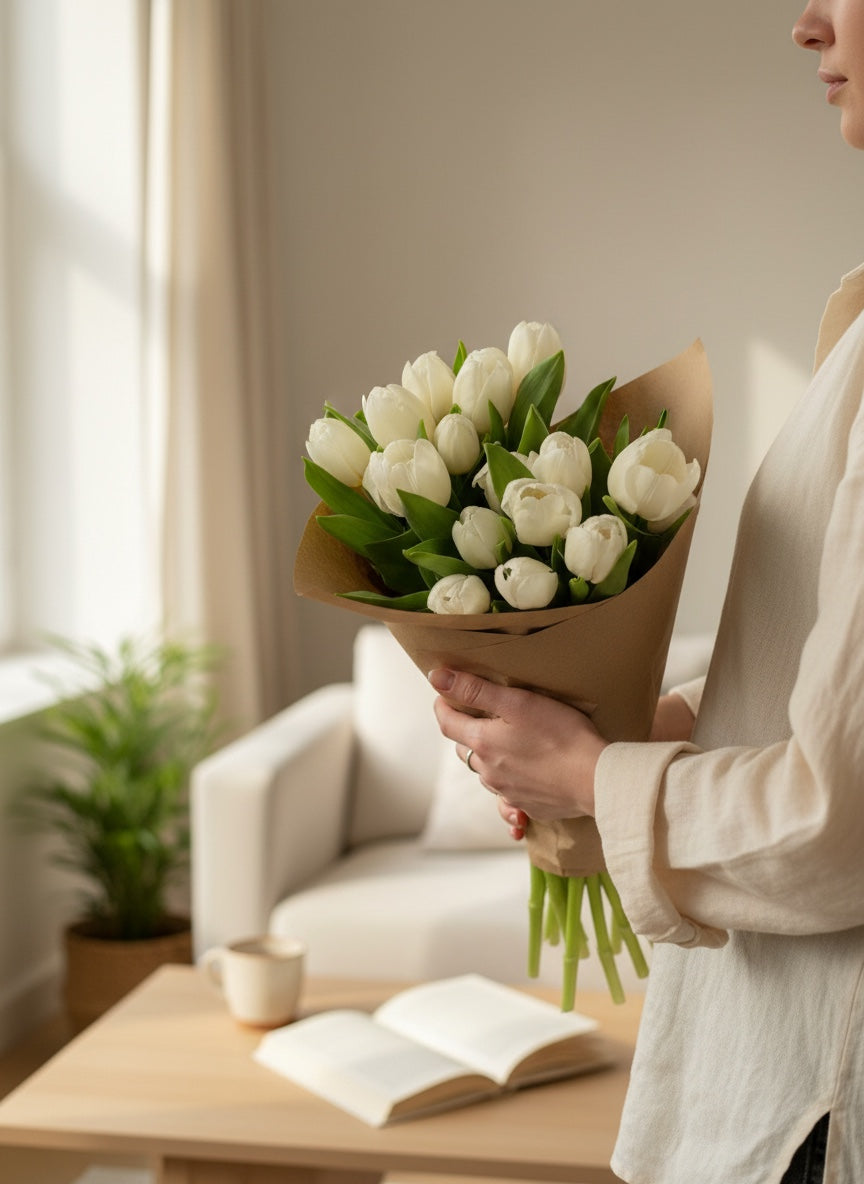 White Tulipa Buket (20’li beyaz lale)