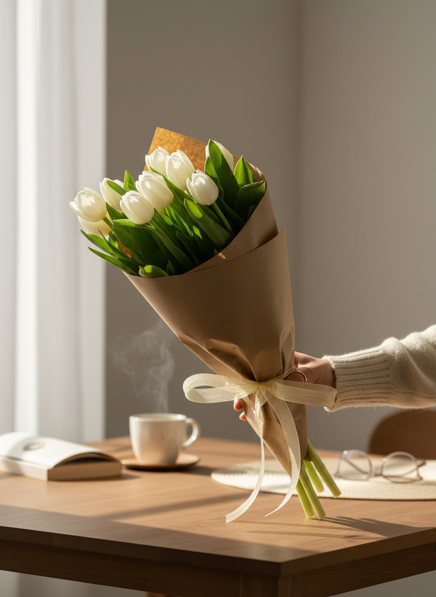 White Tulipa Buket (20’li beyaz lale)