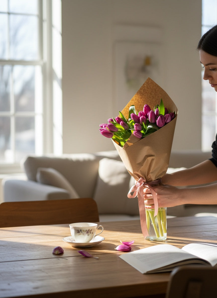 Mor Fırfırlı Tulipa (20'li Mor Lale Buketi)