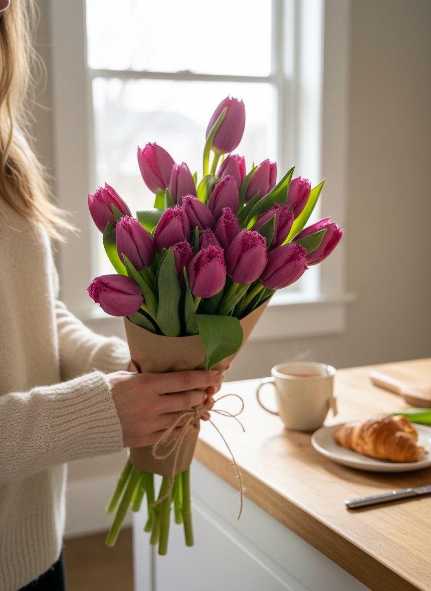 Mor Fırfırlı Tulipa (20'li Mor Lale Buketi)